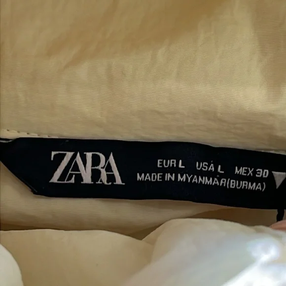 Zara Cropped Yellow Hooded Rain Jacket with Pink Accents size Large - Picture 6 of 12